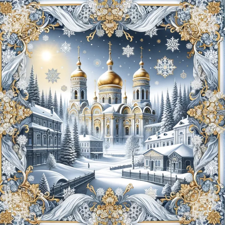 独家设计花版 110意罗绸《冬日城堡》春夏真丝丝巾披肩百搭气质