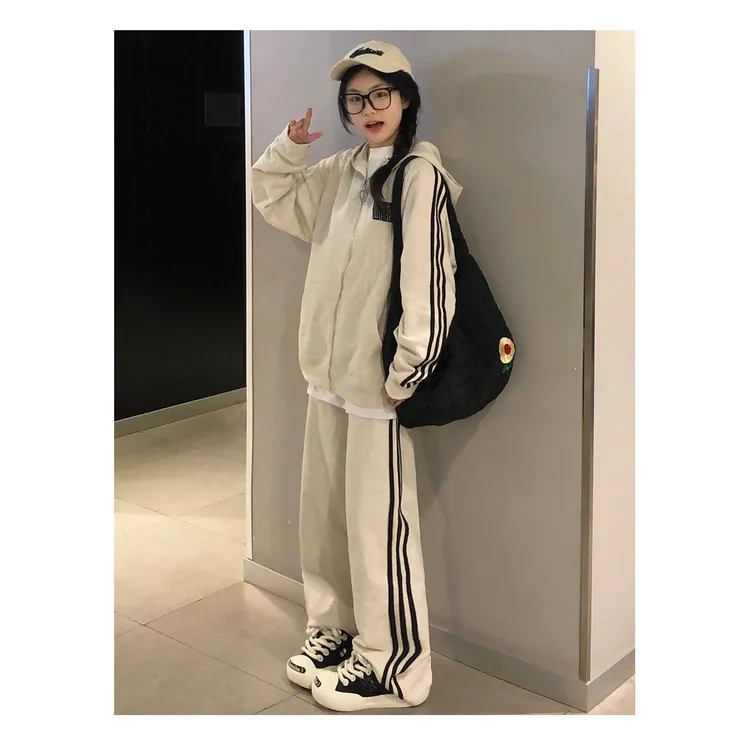 阔腿裤子女春秋季新款运动裤小个子高腰显瘦百搭卫裤休闲学生条纹