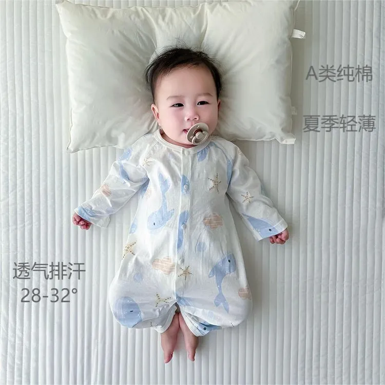 婴儿夏季连体衣纯棉轻薄休闲透气宝宝四季薄款爬服长袖空调服儿童