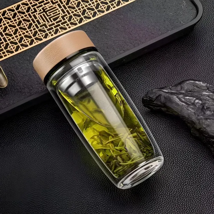 男士玻璃杯鹅蛋泡茶杯办公水杯茶水分离喝水杯便携个人专用高级透