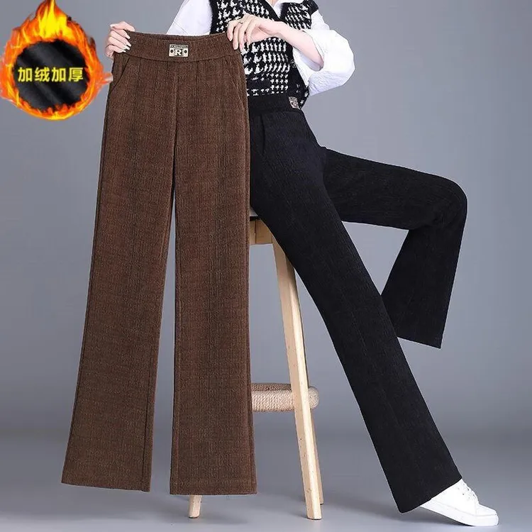 小个子加绒加厚裤子女2025秋冬季高腰显瘦直筒裤休闲裤窄版阔腿裤