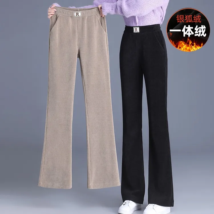 欧棉绒微喇叭裤子女秋冬2025新款松紧高腰显瘦垂感时尚休闲条绒裤