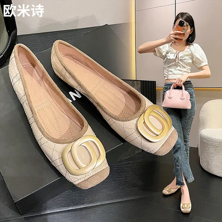 鞋子女款爆款2025秋季新款法式复古气质百搭金属方头浅口小单鞋子