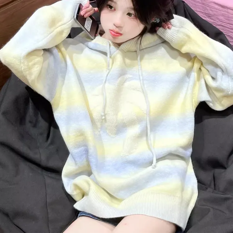 渐变卫衣连帽毛衣美式复古秋冬季慵懒风小众高级感套头针织衫上衣