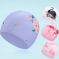 AIMUHU小清新印花高品质泳帽硅胶防水护耳长发泳帽女
