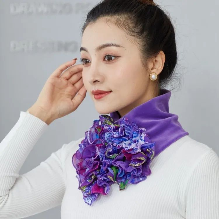 新款拼色领花脖套女四季保暖时尚围脖韩版网红同款百变假领子围巾