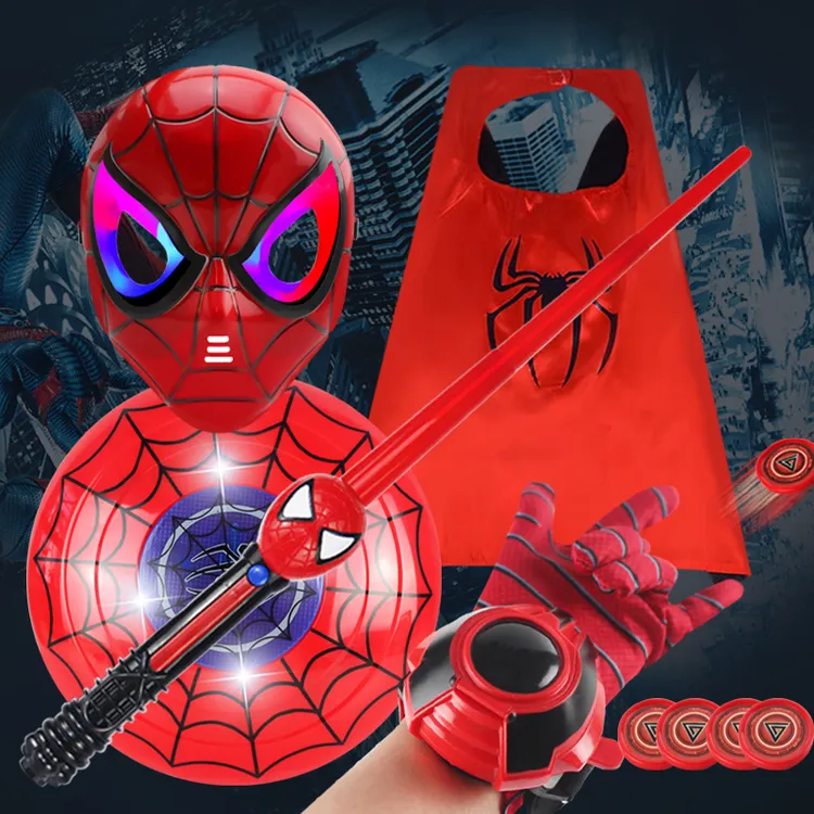 蜘蛛吐丝发射器男孩盾牌儿童玩具发光面具万圣节表演舞会披风服装