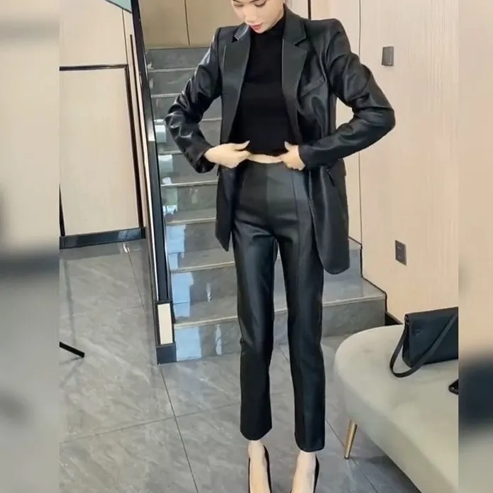 新款百搭休闲西装外套+小脚裤气质御姐套装女2
