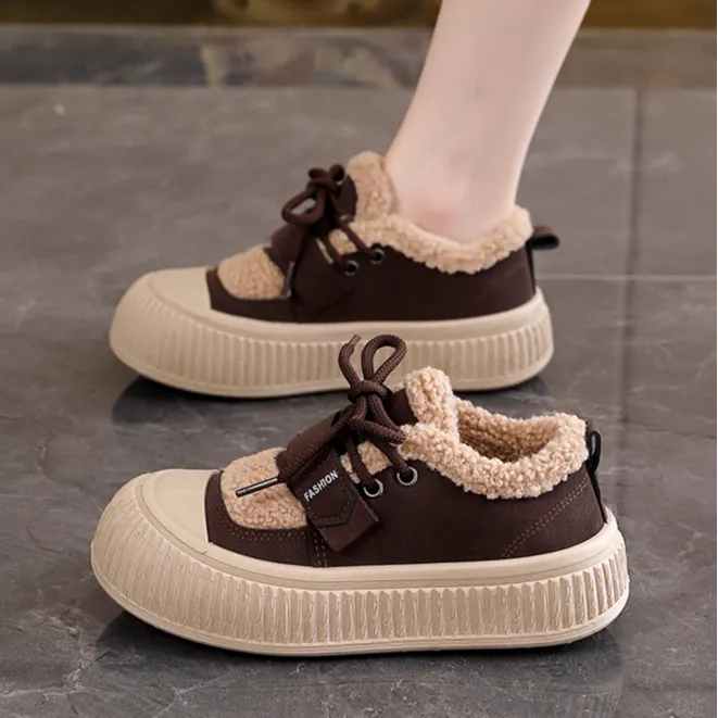 毛毛鞋冬天饼干鞋女2024新款棉鞋加绒加厚保暖板鞋厚底休闲鞋子潮
