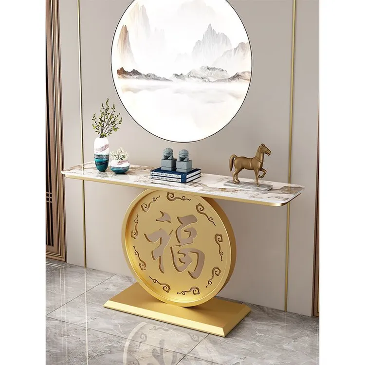 入户玄关桌中式岩板玄关台轻奢现代简约艺术玄关柜靠墙半圆端景台