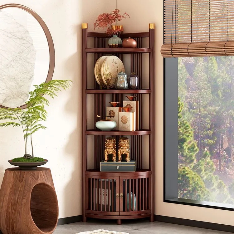 转角柜新中式拐角扇形收纳柜客厅角落置物架博古架楠竹直角三角柜