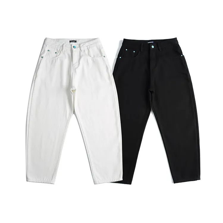 三防冬季加绒款新款白裤潮流阔腿牛仔裤男宽松直筒裤经典1023