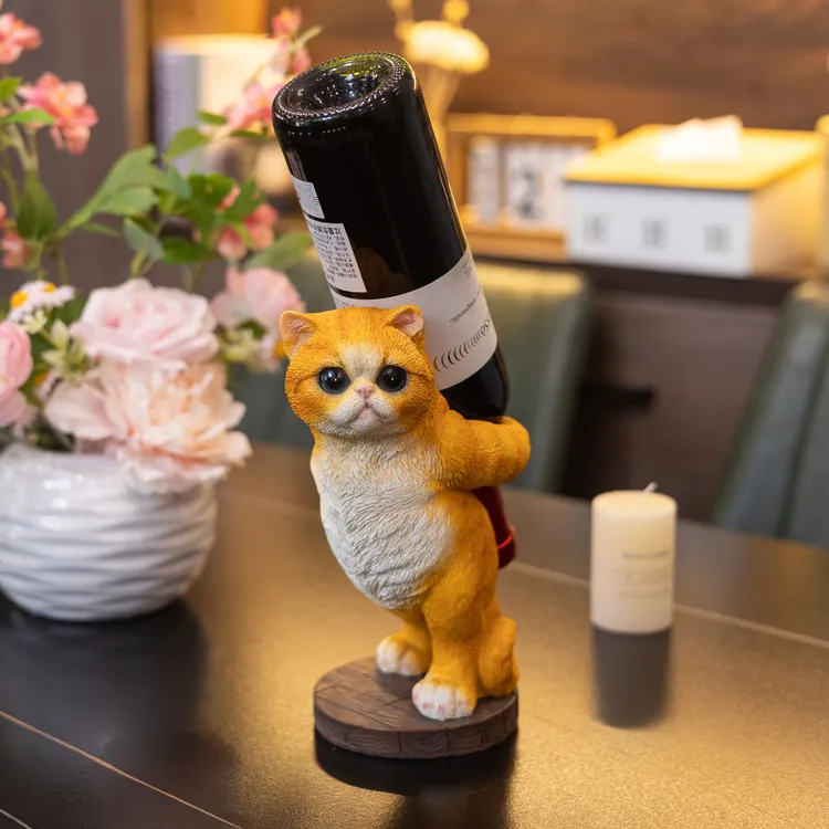 泉瀚欧式创意红酒架酒柜装饰品摆件餐厅吧台可爱猫酒瓶架乔迁礼品