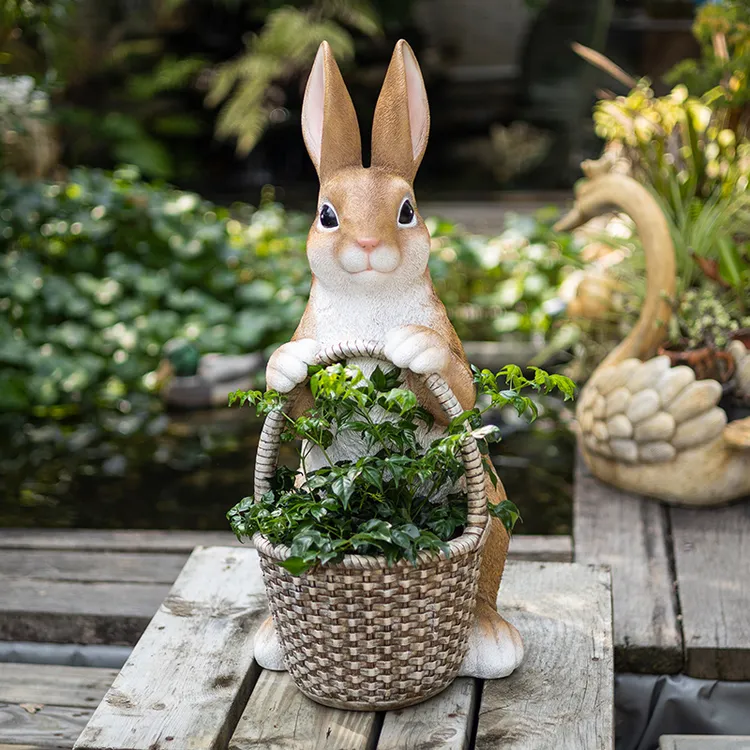 可爱兔子树脂玻璃钢大花盆门口户外农家小院落地花器花园装饰摆件