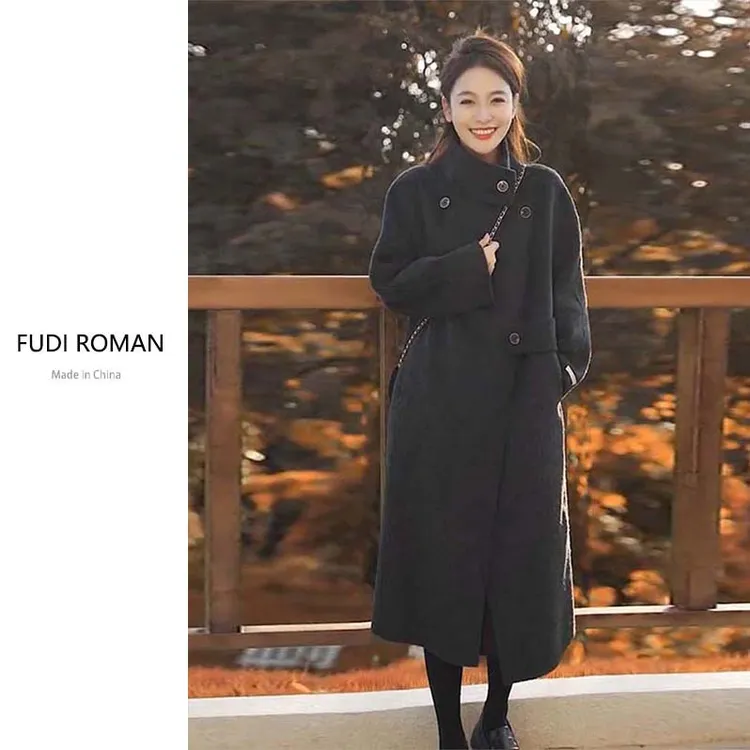 立领双面绒羊毛呢大衣女秋冬高级感高贵气质外套100%纯羊毛气质