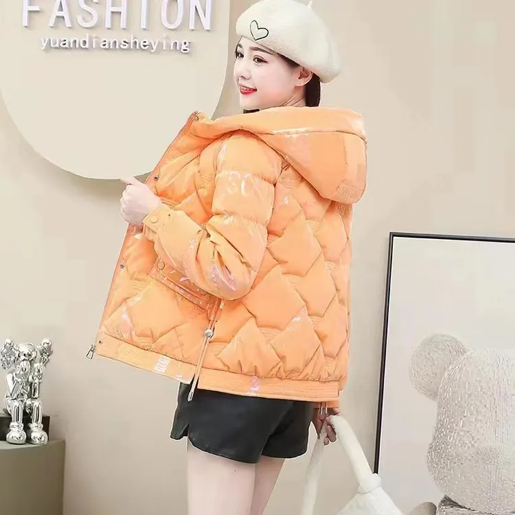 炫彩亮面免洗棉衣女2024新款小个子连帽棉服冬季加厚保暖棉袄外套