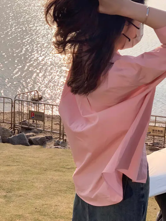 设计感纯棉百搭气质宽松春秋纯色时尚翻领小众复古防晒衬衫长袖