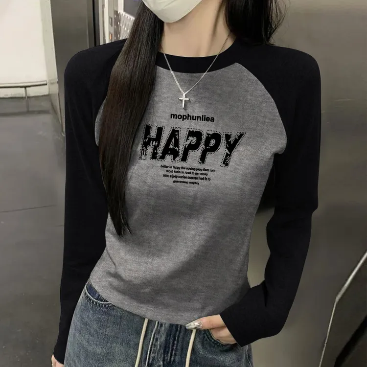 圆领德绒打底衫修身显瘦长袖秋冬女款百搭插肩长袖保暖内搭上衣服