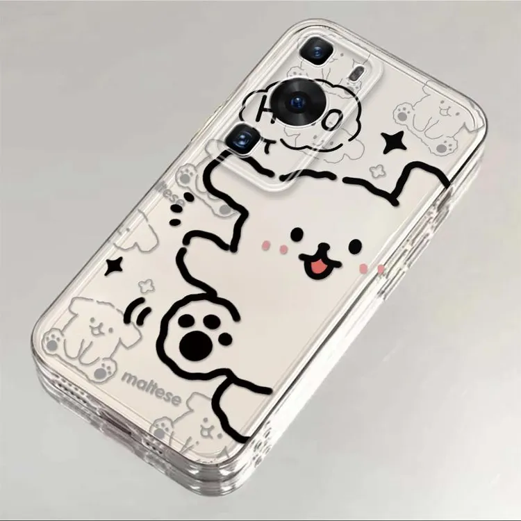 华为p60手机壳新款ins卡通风线条小狗透明保护套软全包防摔可爱