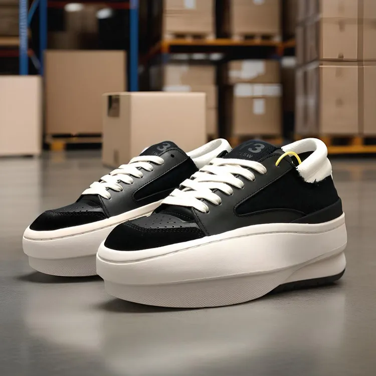 Y3GZCLSW秋季黑武士拼色头层牛皮板鞋男百搭增高复古休闲运动鞋潮
