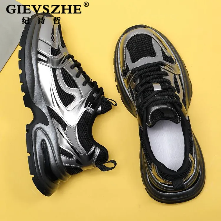 纪诗哲痞帅厚底老爹鞋男软底轻便网面男鞋秋冬季明星同款运动鞋子