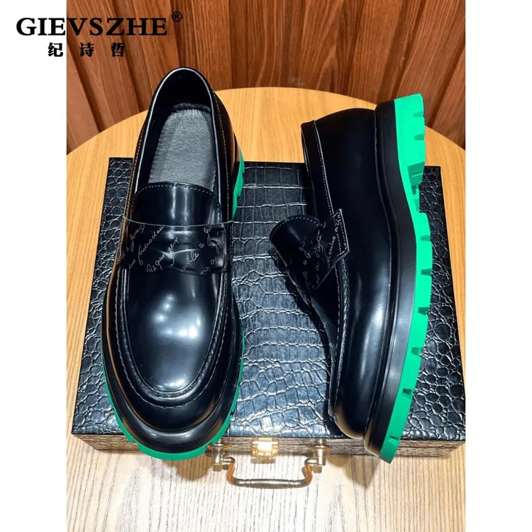 GIEVSZHE/纪诗哲乐福鞋男亮皮方头商务休闲皮男士方头皮质乐福鞋