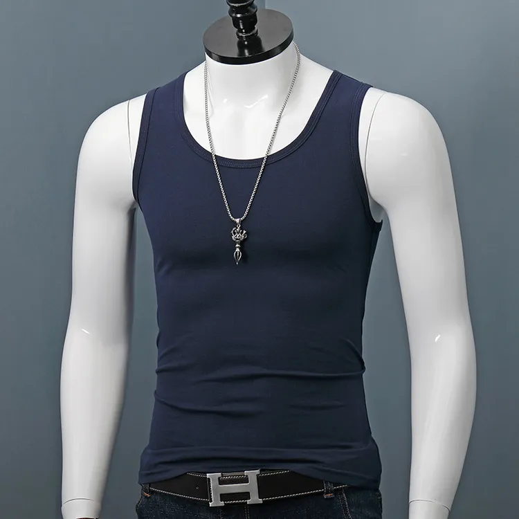 宽肩背心男士纯棉夏季修身纯色弹力运动薄款打底无袖紧身健身大码