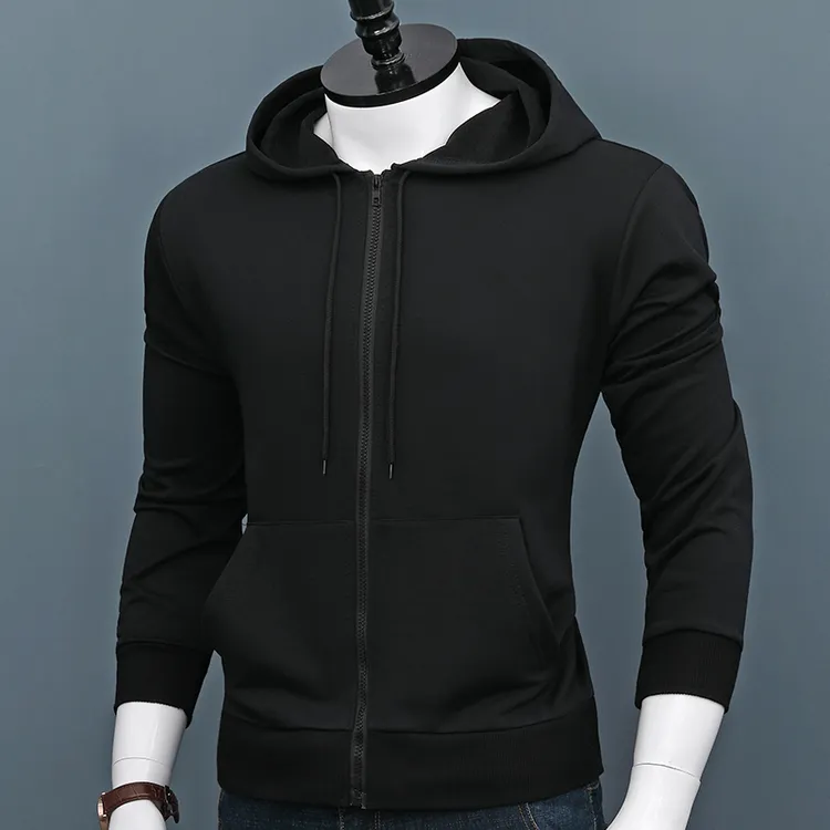 秋冬纯棉卫衣男士连帽修身韩版保暖大码青年潮流外套拉链上衣外穿