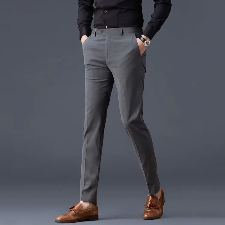 西裤男修身灰色秋季新款商务休闲直筒长裤正装韩版潮流男士西装裤