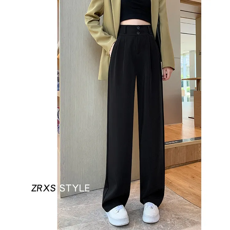 西装裤女春秋2025新款春季垂感显瘦拖地休闲宽松直筒裤黑色阔腿裤