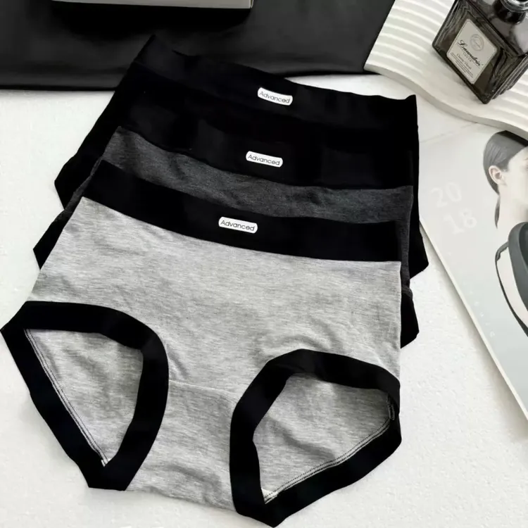 丸子家【小格雷灰】灰色中腰女士内裤舒适透气三角裤