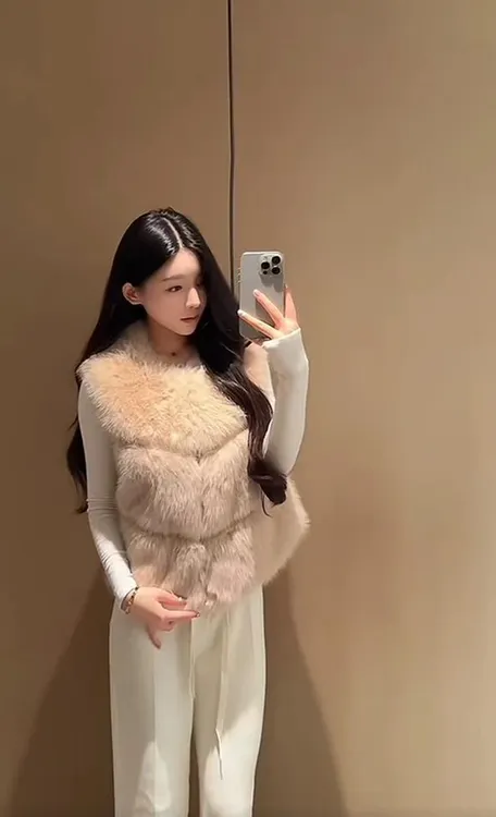 贵女日常/贵气简约大气拼接毛毛毛绒马甲外套1245显瘦小香风气质