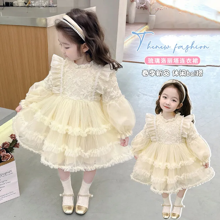 连衣裙公主春秋纱网纯色女童中小童琉璃洛丽塔春季宝宝洋气公主裙
