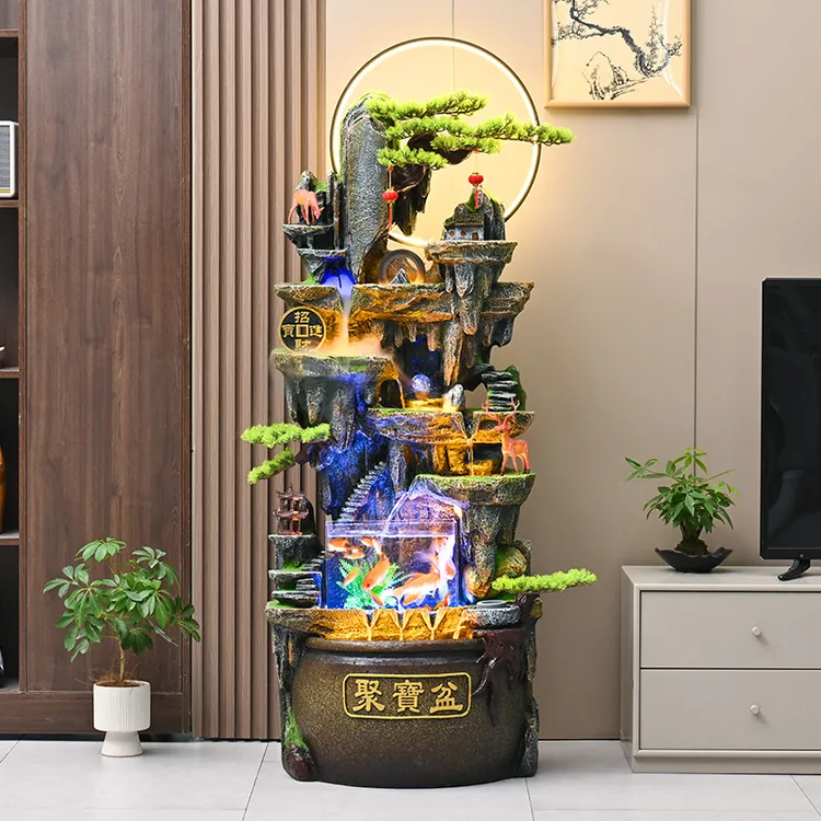 流水摆件循环水假山客厅家用办公室水车轮落地装饰品高端景观