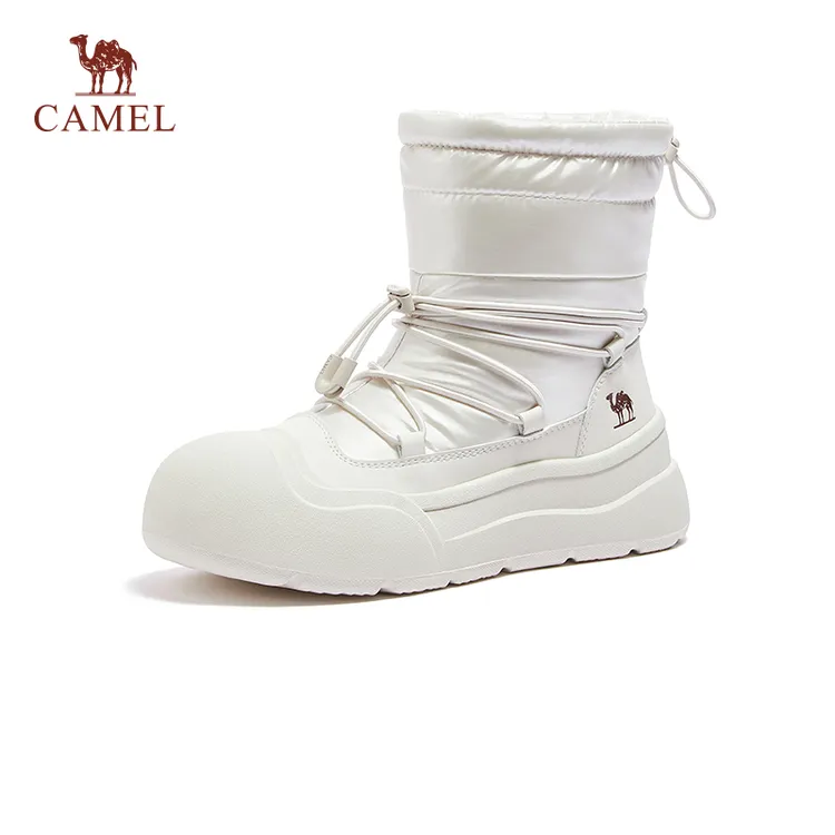 骆驼女鞋2025秋季新款雪地靴女白色厚底东北户外穿棉鞋中筒短靴女