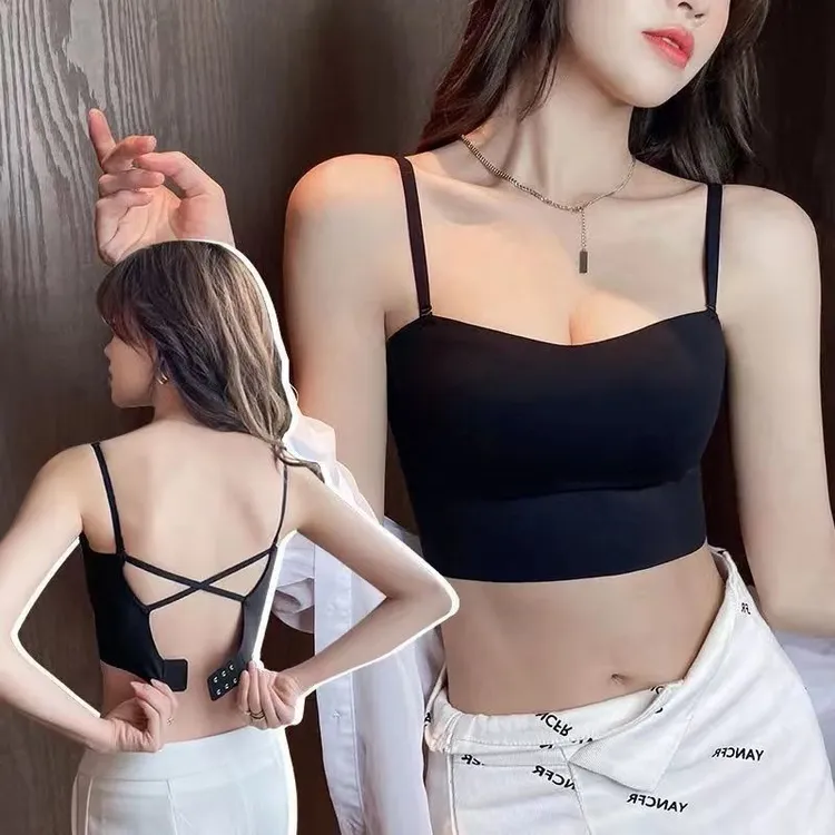 新款抹胸内衣女小胸加厚聚拢防走光美背吊带背心式无痕文胸罩裹胸