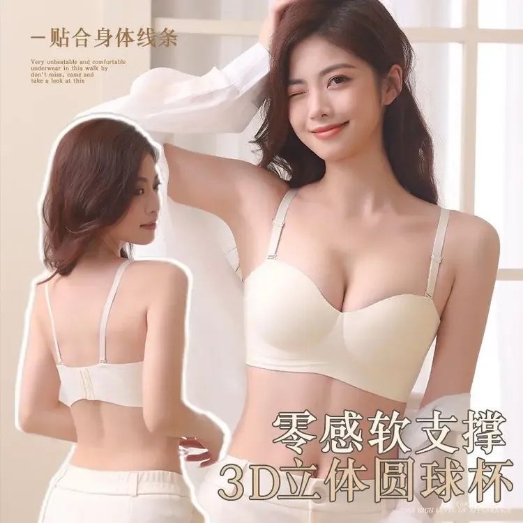 小胸聚拢内衣显大文胸推荐防滑新款薄款无钢圈美背漫画胸无肩带