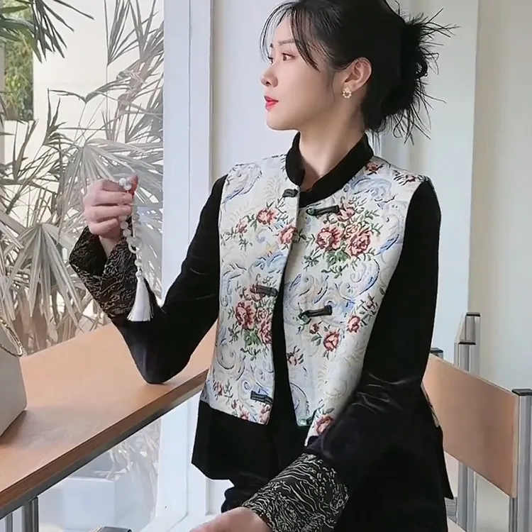 专属新中式国风水墨画马甲背心春秋季新款复古盘扣百搭马夹外套