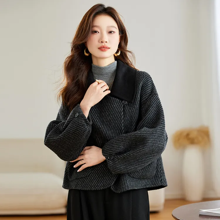 双面羊毛大衣女短款2025新款秋冬小个子高级感新中式国风毛呢外套