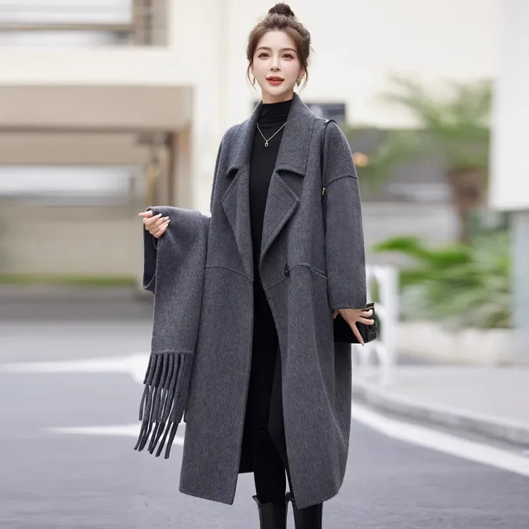 双面羊毛大衣女2025春秋新款气质赫本风小香风牛角扣时尚毛呢外套