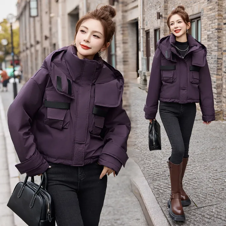 2025冬季新款连帽白鸭绒羽绒服时尚韩系百搭冲锋衣加厚短款外套女