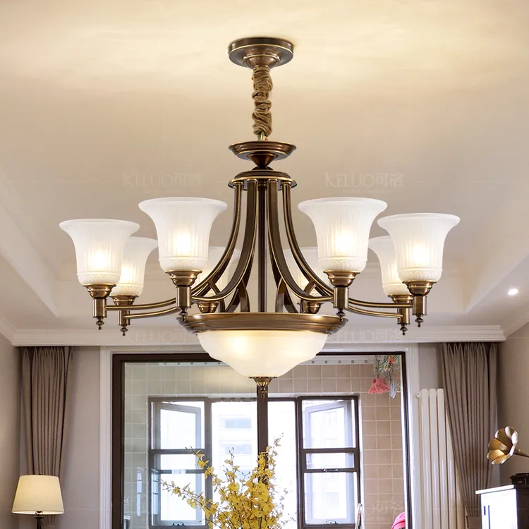 美式轻复古全铜吊灯简洁大气客厅吊灯经典明亮餐厅灯卧室书房灯具