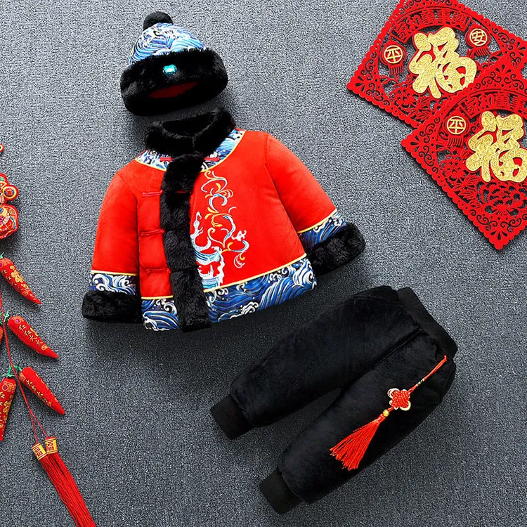 男宝宝周岁中式唐装礼服冬季儿童拜年衣服婴儿过年喜庆中国风汉服