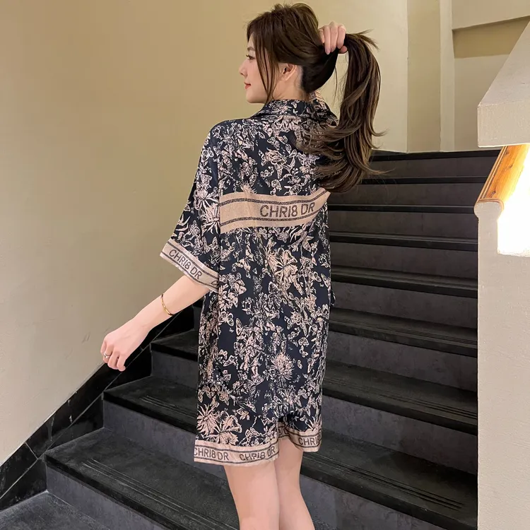 冰雪丝黑色字母花卉家居单裙子/套装