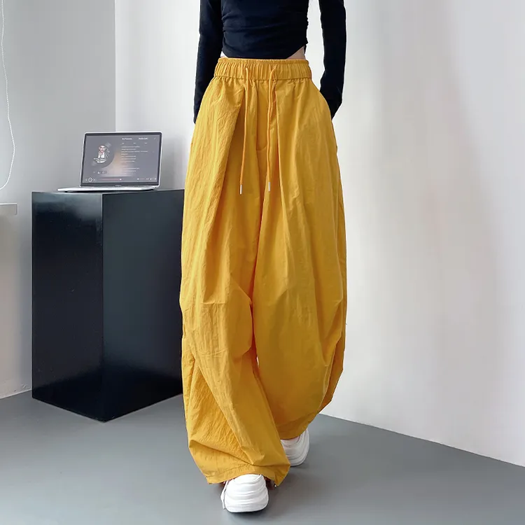 大码宽松阔腿裤女秋季胖mm抽绳遮胯微喇拖地裤显瘦慵懒高腰休闲裤