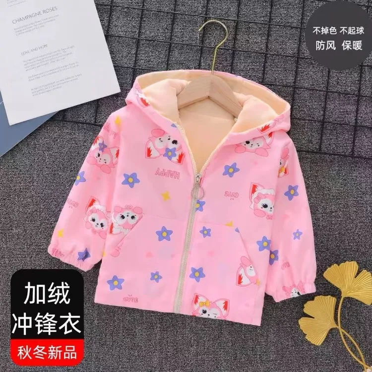 新款儿童加绒冲锋衣秋季宝宝碎花女宝新款春秋外穿服儿童加厚外套