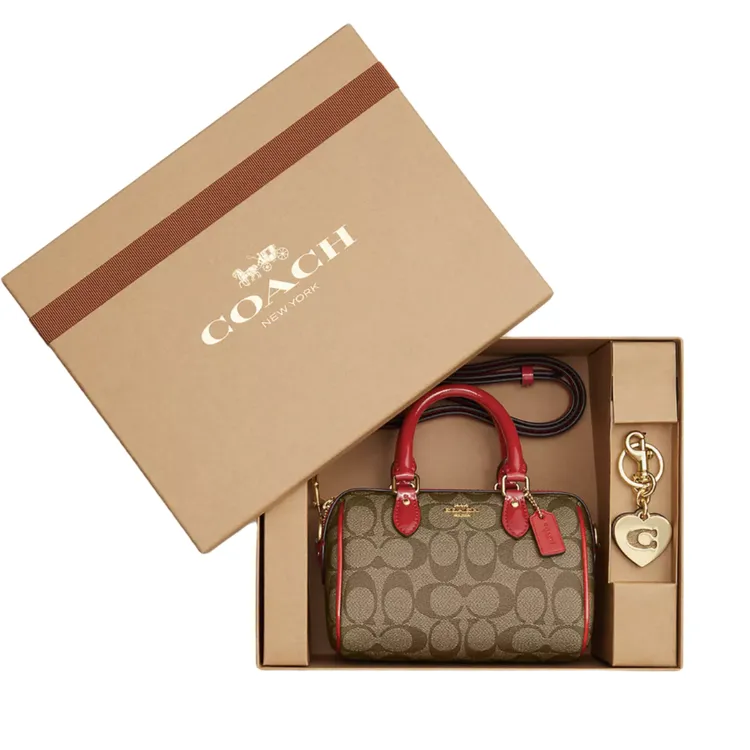 COACH/蔻驰礼盒装红边卡其老花迷你波士顿包含挂件CN751(18*12*10