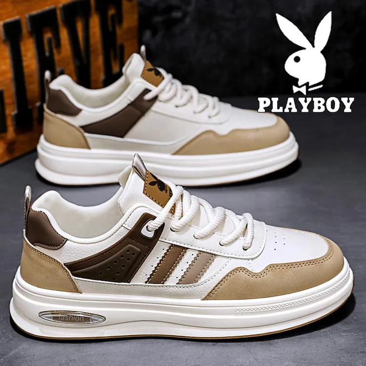 花花公子男鞋秋季季厚底韩版设计感复古板鞋商务皮面男款厚底德训