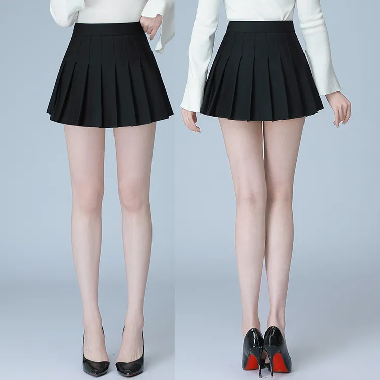黑色超短裙女显腿长百褶裙高腰半身裙性感无安全裤小个子A字裙子