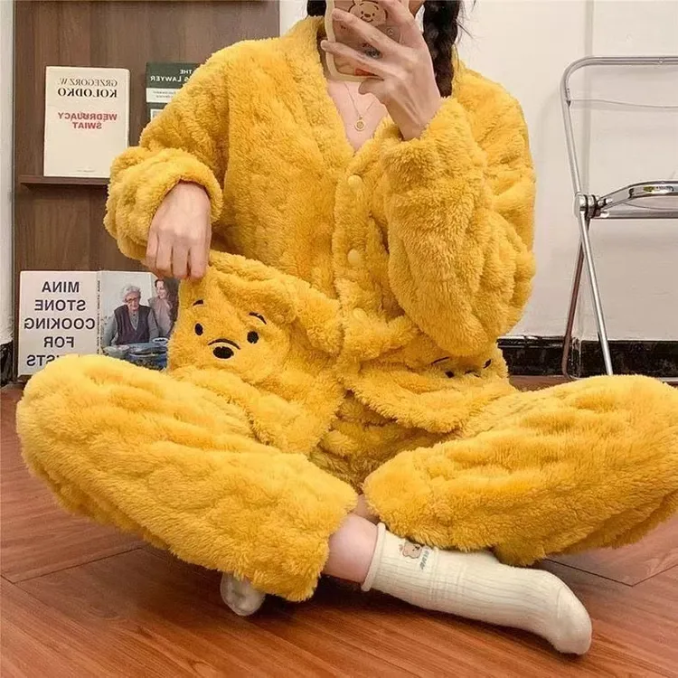 3珊瑚绒秋冬季秋冬款睡衣女加绒保暖舒适可爱卡通简约可